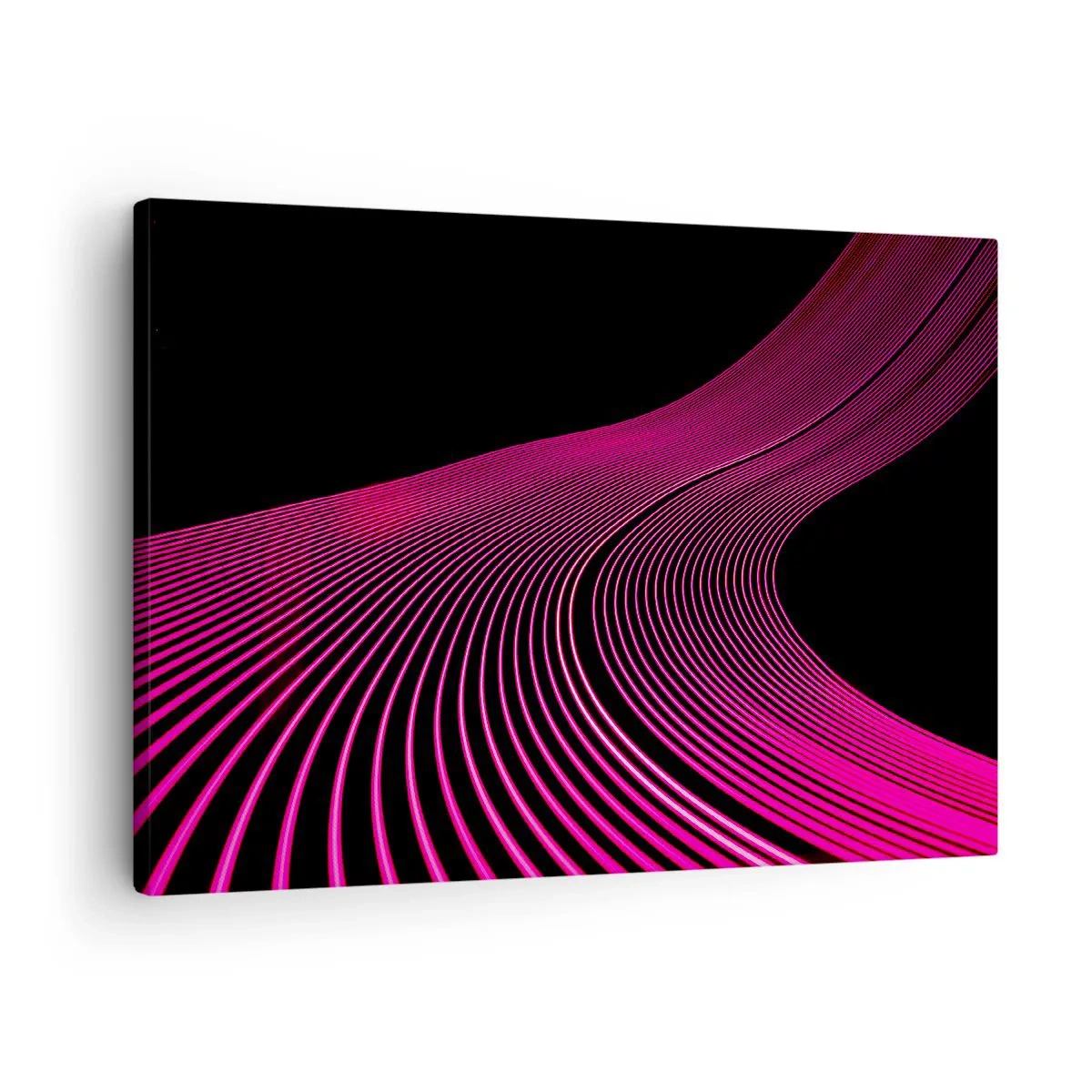 Quadro su tela - Stampe su Tela - Linee futuristiche nei toni del rosa su sfondo nero - 70x50cm - Il viale della luce - Decorazione murale moderna per soggiorno e camera da letto ARTTOR