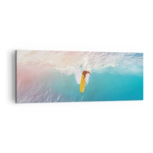Quadro su tela - Stampe su Tela - Surfista su un'onda in colori pastello - 140x50cm - Il cavaliere dell'oceano - Decorazione murale moderna per soggiorno e camera da letto ARTTOR