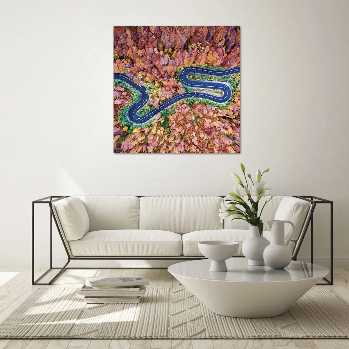 Quadro su vetro - Via tortuosa attraverso il bosco - 30x30 cm