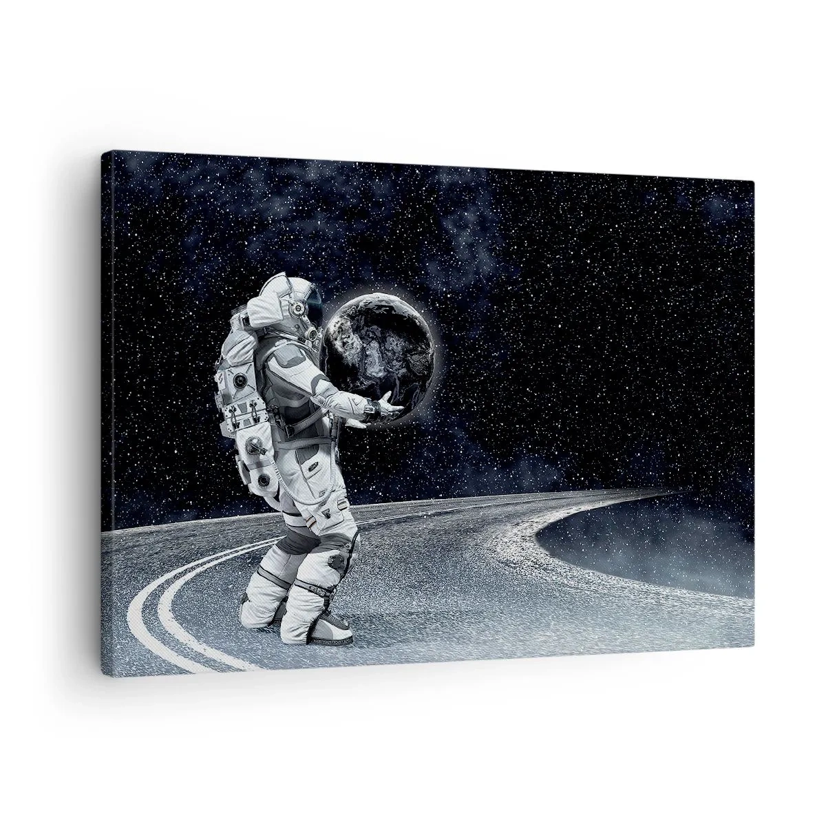Quadro su tela - Stampe su Tela - Astronauta con la Terra contro il cielo stellato - 70x50cm - Sulla Via Lattea - Decorazione murale moderna per soggiorno e camera da letto ARTTOR