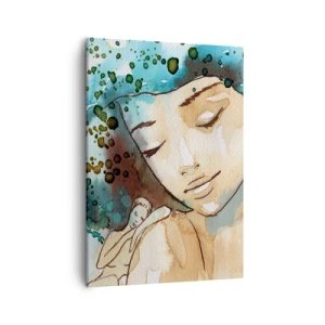 Quadro su tela - Stampe su Tela - Ritratto di una donna in delicati colori ad acquerello - 50x70cm - Lady in blue - Decorazione murale moderna per soggiorno e camera da letto ARTTOR
