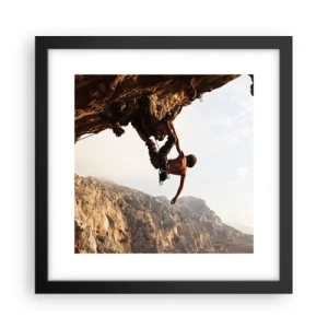 Poster in cornice nera - Il mondo ristretto in una mano sul bordo del masso - 30x30 cm