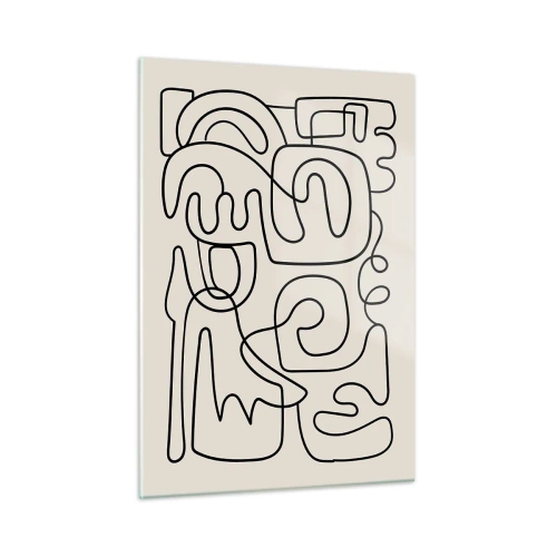 Quadro su vetro - Linee astratte nere formano un motivo complesso sul beige - 50x70cm - Segui il percorso - Decorazione murale moderna per soggiorno e camera da letto ARTTOR