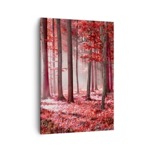 Quadro su tela - Stampe su Tela - Una splendida foresta dalle tonalità rosse con raggi di luce che penetrano attraverso gli alberi - 50x70cm - Anche rosso è bello - Decorazione murale moderna per soggiorno e camera da letto ARTTOR
