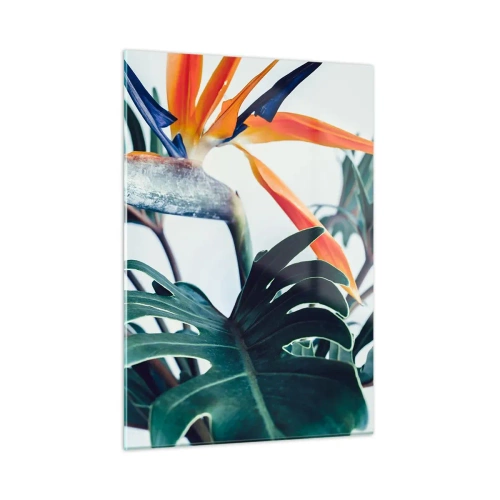 Quadro su vetro - Pianta esotica con fiore di uccello del paradiso - 50x70cm - Pianta uccello - Decorazione murale moderna per soggiorno e camera da letto ARTTOR