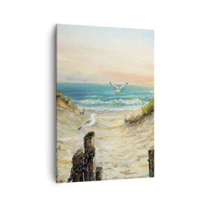 Quadro su tela - Stampe su Tela - Costa con gabbiani e dune al tramonto - 70x100cm - Silenzio senza vento - Decorazione murale moderna per soggiorno e camera da letto ARTTOR