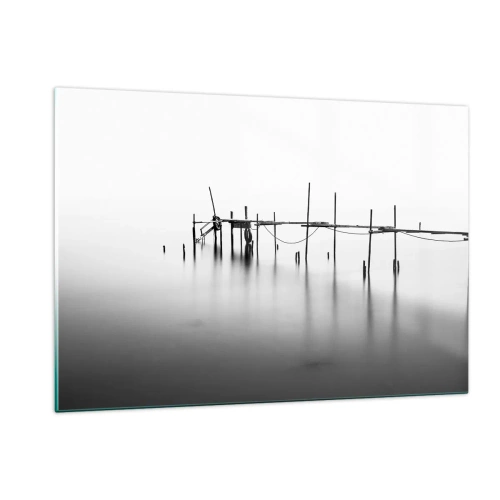 Quadro su vetro - Un molo bianco e nero su una superficie d'acqua calma - 120x80cm - E se la luce non c'è? - Decorazione murale moderna per soggiorno e camera da letto ARTTOR