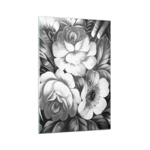 Quadro su vetro - Fiori bianchi e neri in una composizione classica ed elegante - 70x100cm - Belli anche in grigio - Decorazione murale moderna per soggiorno e camera da letto ARTTOR