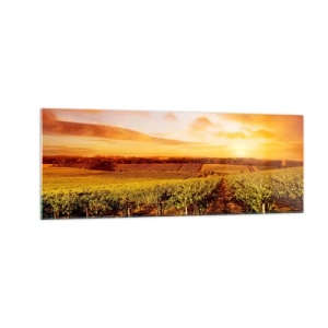 Quadro su vetro - Vigneto al tramonto con toni caldi del cielo - 140x50cm - Profumo di frutta con una nota di sole - Decorazione murale moderna per soggiorno e camera da letto ARTTOR