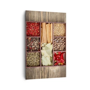 Quadro su tela - Stampe su Tela - Scatola di legno con varie spezie in scomparti - 80x120cm - Ordine delle forme, bouquet degli aromi - Decorazione murale moderna per soggiorno e camera da letto ARTTOR