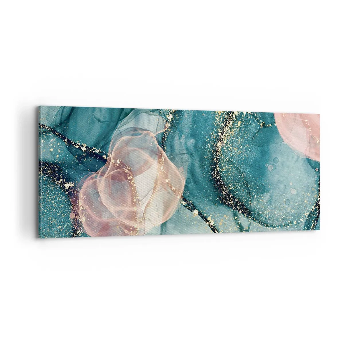 Quadro su tela - Stampe su Tela - Blu di seta, rosa di tulle - 100x40 cm