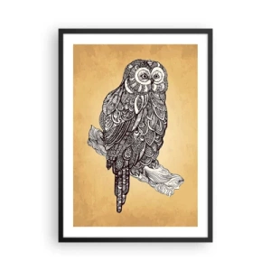 Poster in cornice nera - Un gufo stilizzato con motivo ornamentale su sfondo beige. - 50x70cm - Delicati ghirigori di saggezza - Decorazione murale moderna per soggiorno e camera da letto ARTTOR