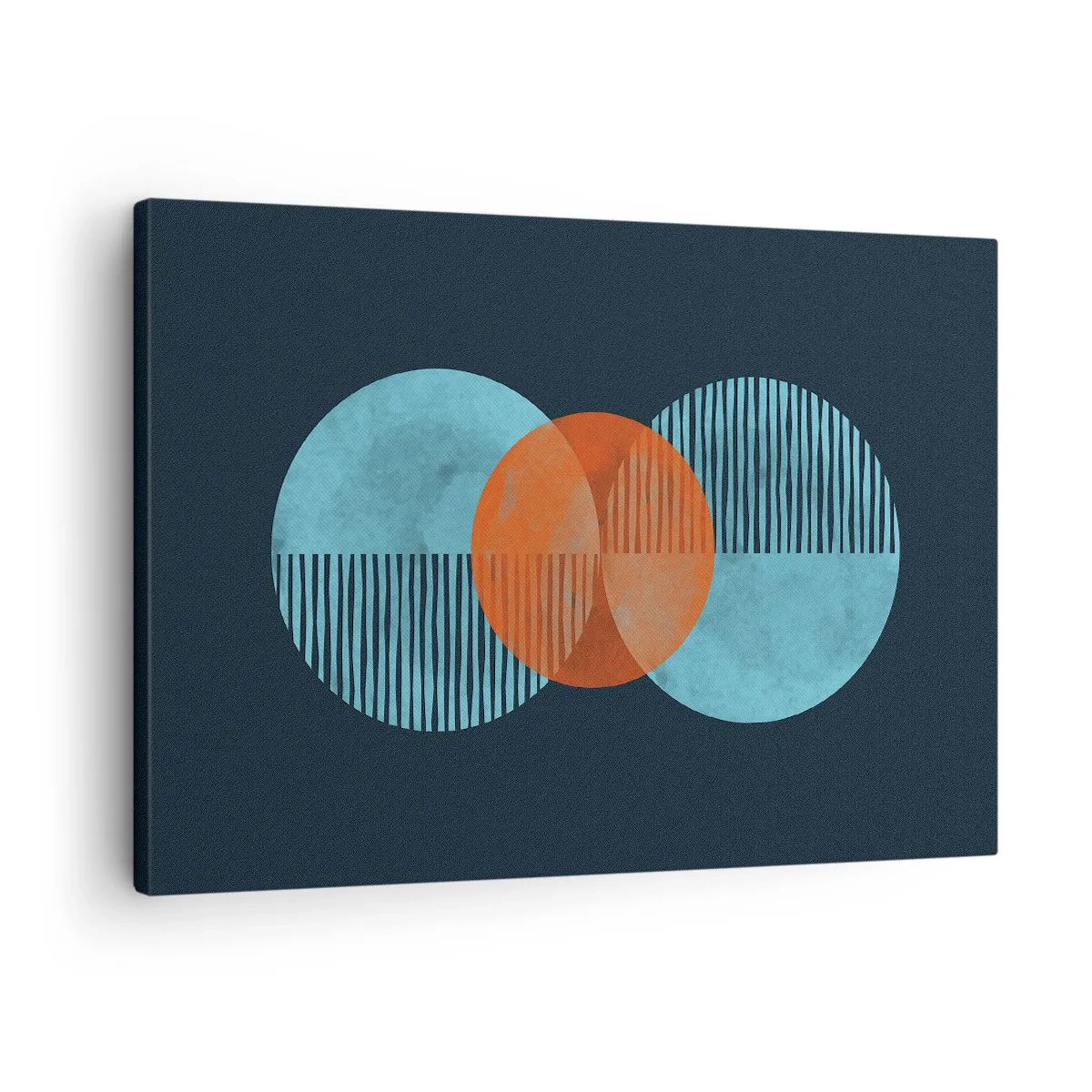 Quadro su tela - Stampe su Tela - Cerchi geometrici nei toni del blu e dell'arancione - 70x50cm - Composizione simmetrica - Decorazione murale moderna per soggiorno e camera da letto ARTTOR