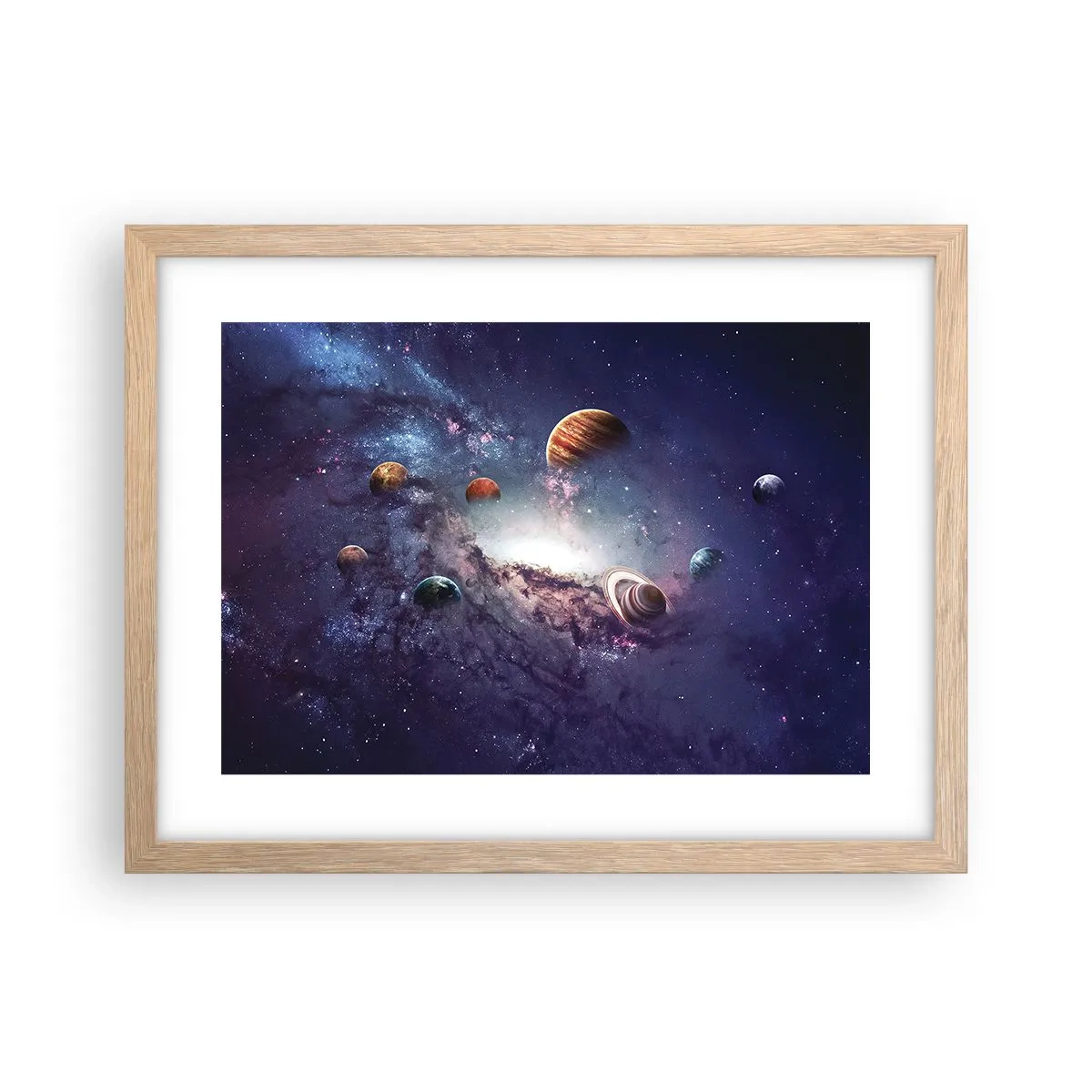 Poster in cornice rovere chiaro - Sistema solare danzante - 40x30 cm
