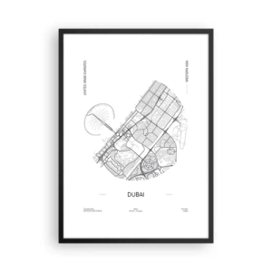 Poster in cornice nera - Mappa minimalista in bianco e nero di Dubai - 50x70cm - Anatomia di Dubai - Decorazione murale moderna per soggiorno e camera da letto ARTTOR