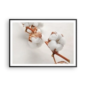 Poster in cornice nera - Un rametto di cotone su uno sfondo sottile - 100x70cm - Semplicemente un abbraccio - Decorazione murale moderna per soggiorno e camera da letto ARTTOR
