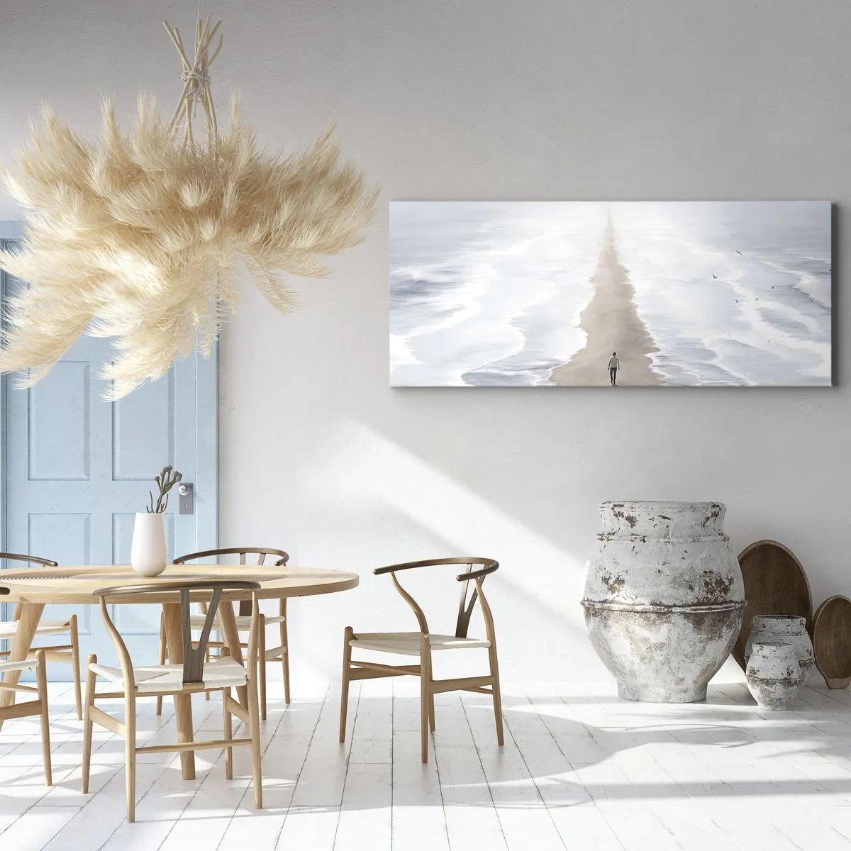 Quadro su tela - Stampe su Tela - Una figura su una strada solitaria in mezzo a un vasto paesaggio acquatico - 120x50cm - Un futuro luminoso - Decorazione murale moderna per soggiorno e camera da letto ARTTOR