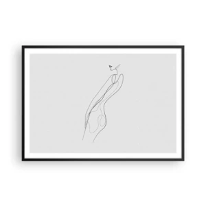 Poster in cornice nera - Una linea minimalista che mostra una silhouette su uno sfondo chiaro - 100x70cm - Appena una promessa - Decorazione murale moderna per soggiorno e camera da letto ARTTOR