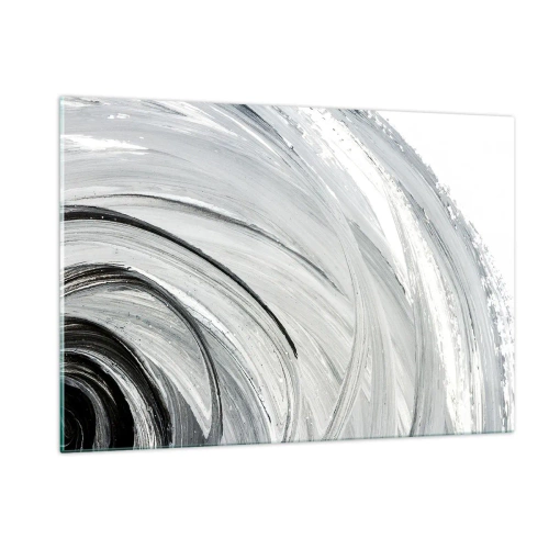 Quadro su vetro - Una spirale in bianco e nero con pennellate dinamiche. - 120x80cm - Composizione orbitale - Decorazione murale moderna per soggiorno e camera da letto ARTTOR