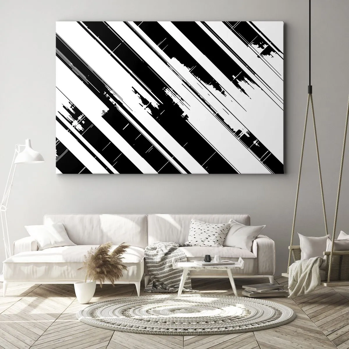 Quadro su tela - Stampe su Tela - Linee in bianco e nero e motivi geometrici in stile moderno - 70x50cm - Composizione intensa e dinamica - Decorazione murale moderna per soggiorno e camera da letto ARTTOR