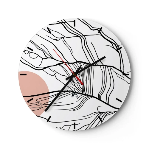 Orologio da parete - Orologio in Vetro - Linee nere artistiche che ricordano ramoscelli su uno sfondo bianco - 30x30cm - Nella rete dei rami - Decorazione murale moderna per soggiorno, cucina e camera da letto ARTTOR