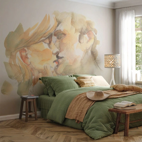Fotomurali Premium Sand - Sarà l'anima gemella? - Coppia innamorata, Bacio, Pezzo - 150x105 cm