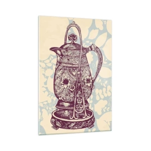Quadro su vetro - Brocca stilizzata con ornamenti su sfondo floreale - 70x100cm - La bellezza del quotidiano - Decorazione murale moderna per soggiorno e camera da letto ARTTOR