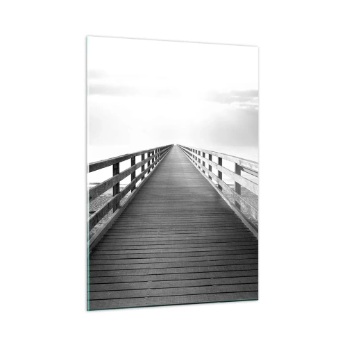 Quadro su vetro - Un ponte di legno che conduce verso l'orizzonte in bianco e nero - 50x70cm - Sempre più lontano - Decorazione murale moderna per soggiorno e camera da letto ARTTOR