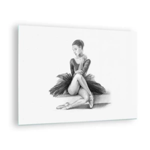 Quadro su vetro - Schizzo di una ballerina in abito nero in posa pensierosa - 70x50cm - Incantata dalla danza - Decorazione murale moderna per soggiorno e camera da letto ARTTOR