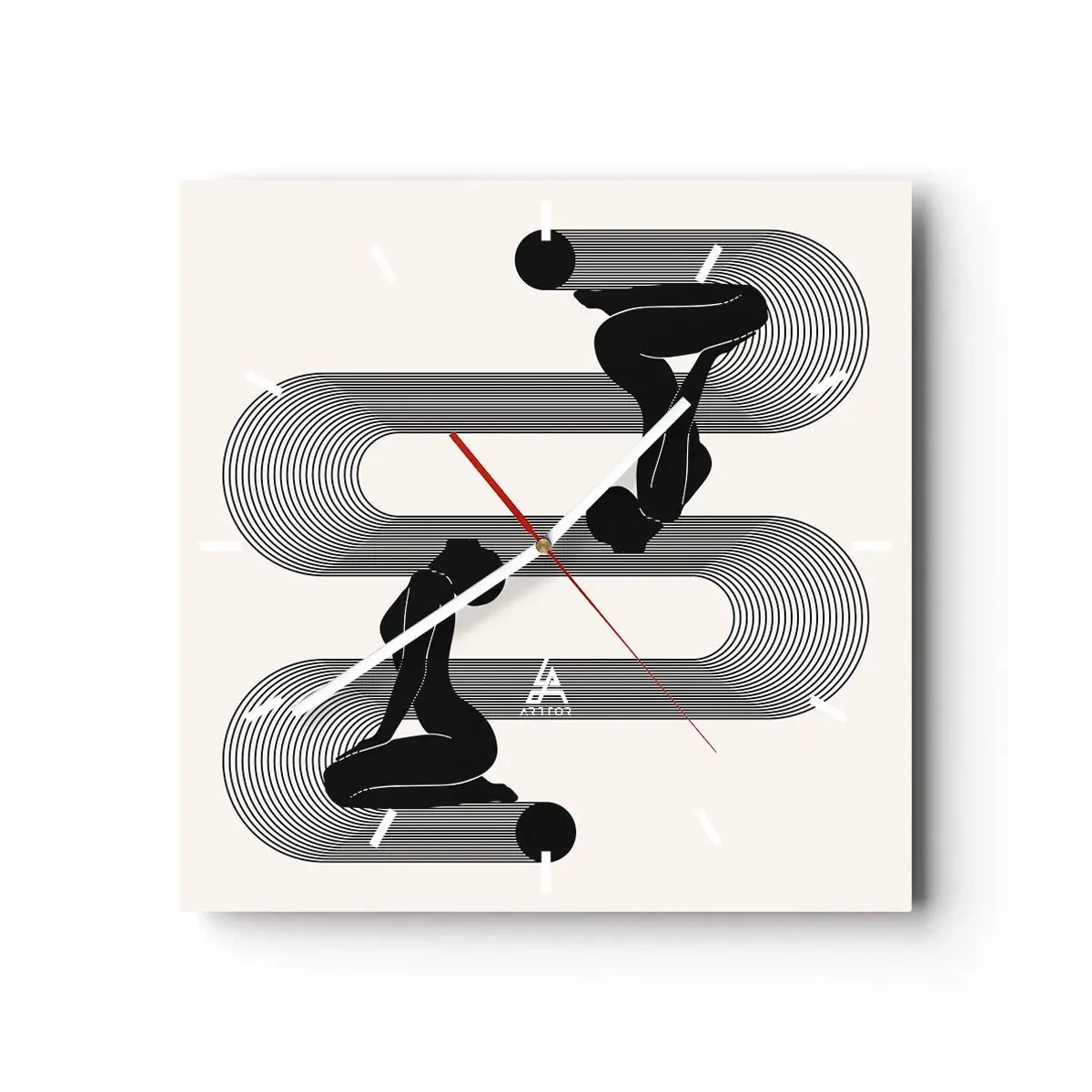 Orologio da parete - Orologio in Vetro - Sagome nere con linee geometriche su sfondo chiaro - 30x30cm - Simmetria sensuale - Decorazione murale moderna per soggiorno e camera da letto ARTTOR
