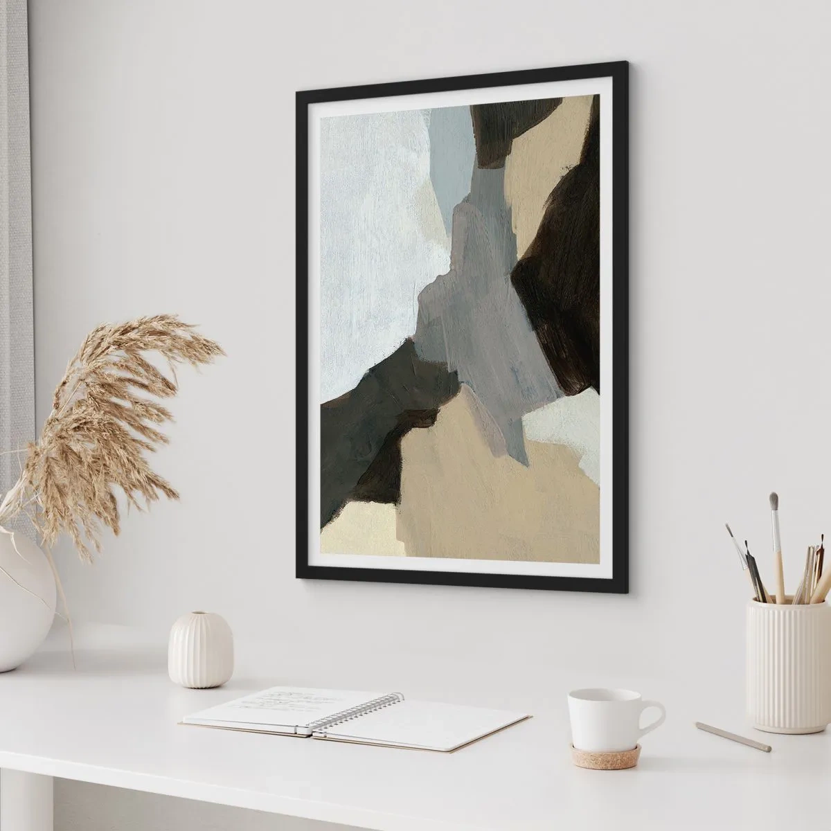 Poster in cornice nera - Astrazione: il crocevia del grigio - 30x40 cm
