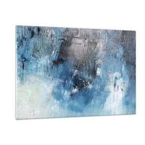 Quadro su vetro - Composizione astratta nei toni del blu - 120x80cm - Rapsodia blu - Decorazione murale moderna per soggiorno e camera da letto ARTTOR