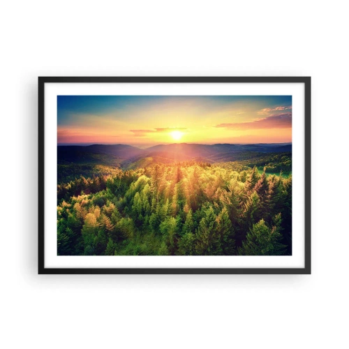 Poster in cornice nera - Paesaggio forestale con tramonto sulle colline - 70x50cm - Vette e cime - Decorazione murale moderna per soggiorno e camera da letto ARTTOR