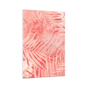 Quadro su vetro - Foglie tropicali rosa in uno stile delicato e minimalista - 70x100cm - Concetto rosa - Decorazione murale moderna per soggiorno e camera da letto ARTTOR
