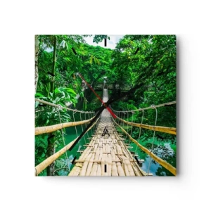 Orologio da parete - Orologio in Vetro - Un ponte sospeso di bambù immerso nel verde - 30x30cm - Ponte sospeso sopra il verde - Decorazione murale moderna per soggiorno e camera da letto ARTTOR
