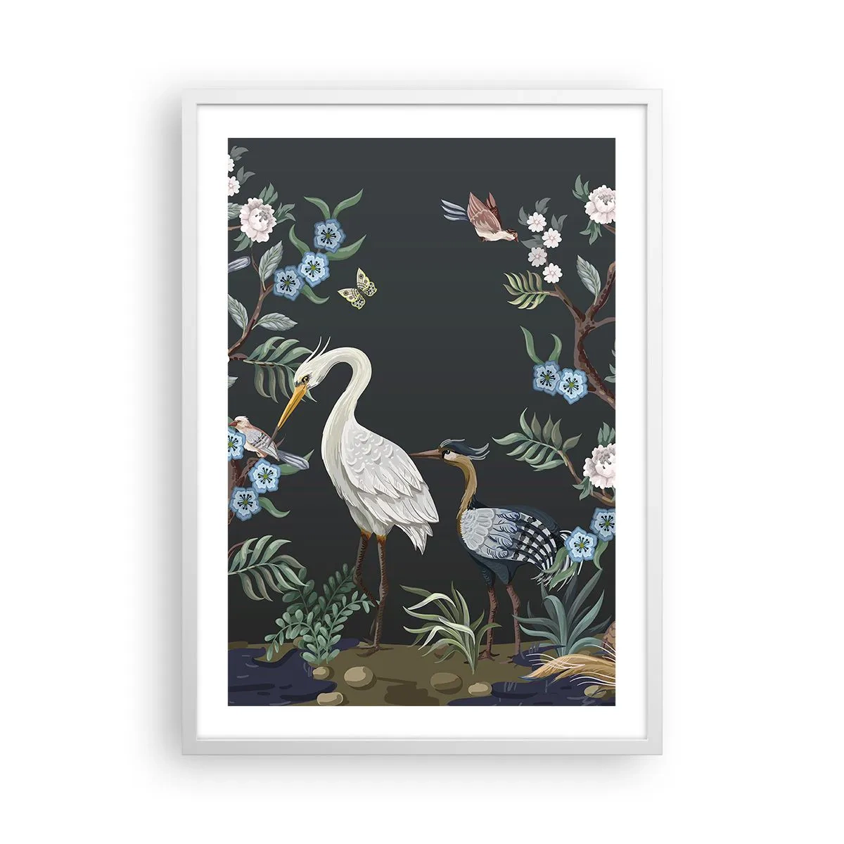 Poster in cornice bianca - La parata degli uccelli - 50x70 cm