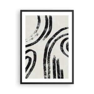 Poster in cornice nera - Linee nere astratte su uno sfondo chiaro - 50x70cm - Interrotto a metà - Decorazione murale moderna per soggiorno e camera da letto ARTTOR