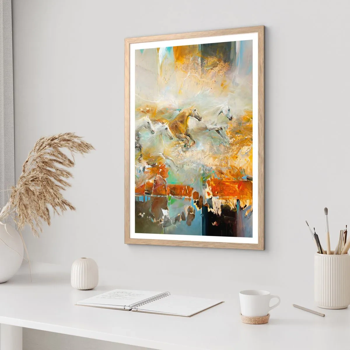 Poster in cornice rovere chiaro - Al galoppo attraverso la luce - 61x91 cm