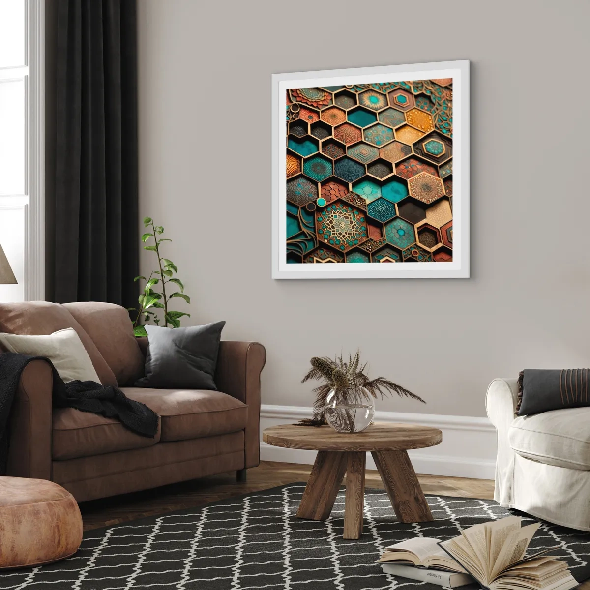 Poster in cornice bianca - Decorazioni arabe: variazione - 50x50 cm