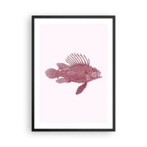 Poster in cornice nera - Disegno di pesce in stile vintage su sfondo chiaro - 50x70cm - Abitante di mari esotici - Decorazione murale moderna per soggiorno e camera da letto ARTTOR