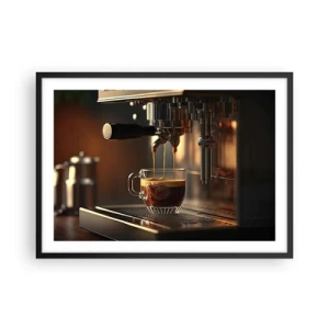 Poster in cornice nera - Macchina da caffè con una tazza di espresso aromatico - 70x50cm - Miscela sensuale - Decorazione murale moderna per soggiorno e camera da letto ARTTOR