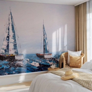 Fotomurali Premium Sand - Fratellanza nel vento - Barche a vela, Paesaggio, Mare - 100x70 cm