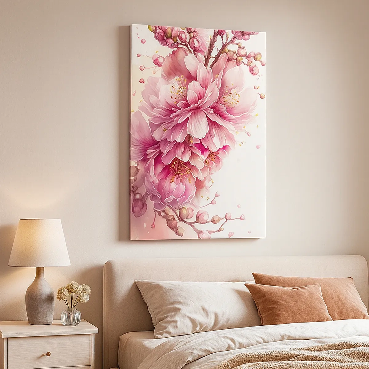 Quadro su tela - Stampe su Tela - Delicati fiori di ciliegio in piena fioritura su uno sfondo chiaro - 50x70cm - Fiore di ciliegio - Decorazione murale moderna per soggiorno e camera da letto ARTTOR