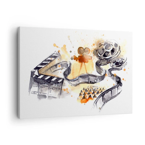 Quadro su tela - Stampe su Tela - Il simbolismo del cinema con una striscia di pellicola in un acquerello artistico - 70x50cm - Nel paese dei sogni - Decorazione murale moderna per soggiorno e camera da letto ARTTOR