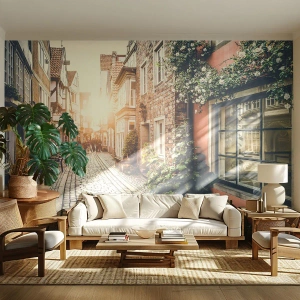 Fotomurali Premium Sand - L'angolo delle rose nella luce rosata - Città, Olanda, Architettura - 200x140 cm