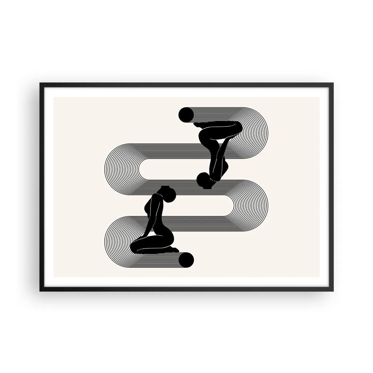 Poster in cornice nera - Sagome nere con linee geometriche su sfondo chiaro - 100x70cm - Simmetria sensuale - Decorazione murale moderna per soggiorno e camera da letto ARTTOR