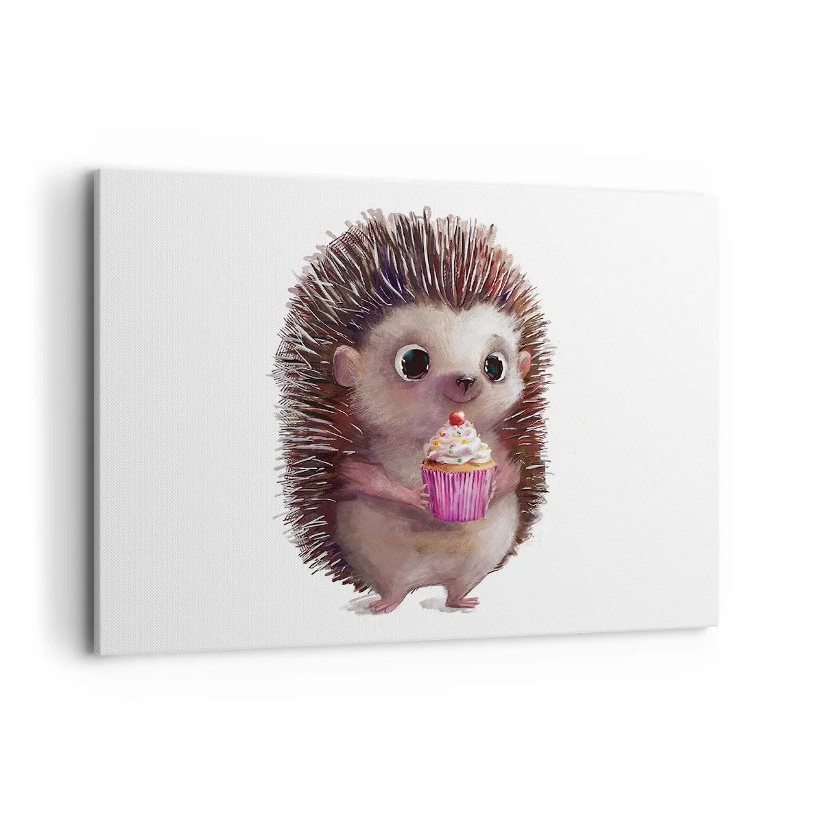 Quadro su tela - Stampe su Tela - Un simpatico riccio con un cupcake - 100x70cm - Festa ogni giorno - Decorazione murale moderna per soggiorno e camera da letto ARTTOR