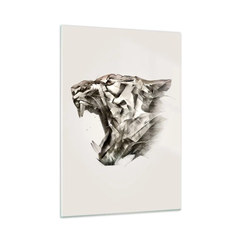 Quadro su vetro - Illustrazione geometrica di una tigre ruggente su uno sfondo chiaro - 50x70cm - Sai chi comanda - Decorazione murale moderna per soggiorno e camera da letto ARTTOR
