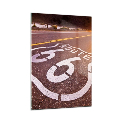 Quadro su vetro - Route 66 al tramonto - 50x70cm - La mitica Route 66 - Decorazione murale moderna per soggiorno e camera da letto ARTTOR