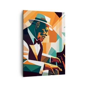 Quadro su tela - Stampe su Tela - Musicista astratto che suona il pianoforte con colori caldi. - 50x70cm - Tutto il jazz - Decorazione murale moderna per soggiorno e camera da letto ARTTOR